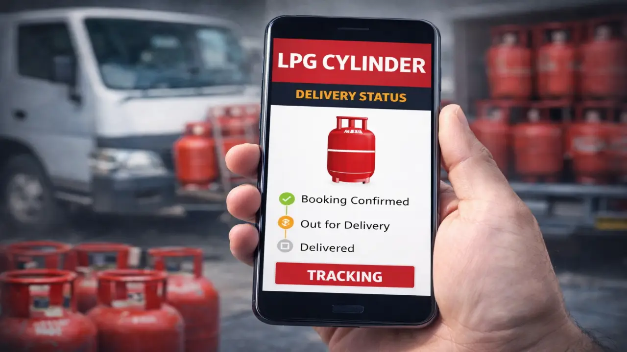 Mobile screen पर LPG cylinder delivery status tracking